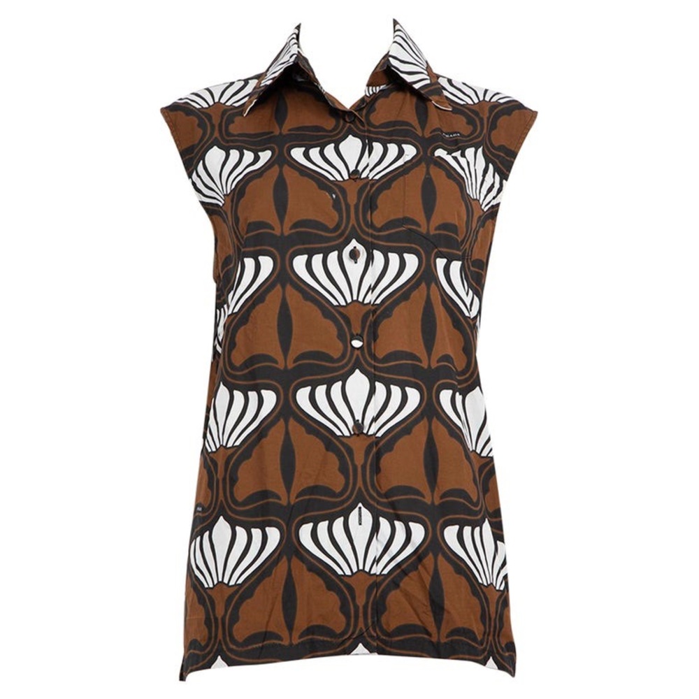 Prada Brown and White Patterned Top